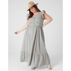 Lane Bryant 18 Cottagecore‎ Flutter-Sleeve Button-Front Tiered Maxi Dress Stripe